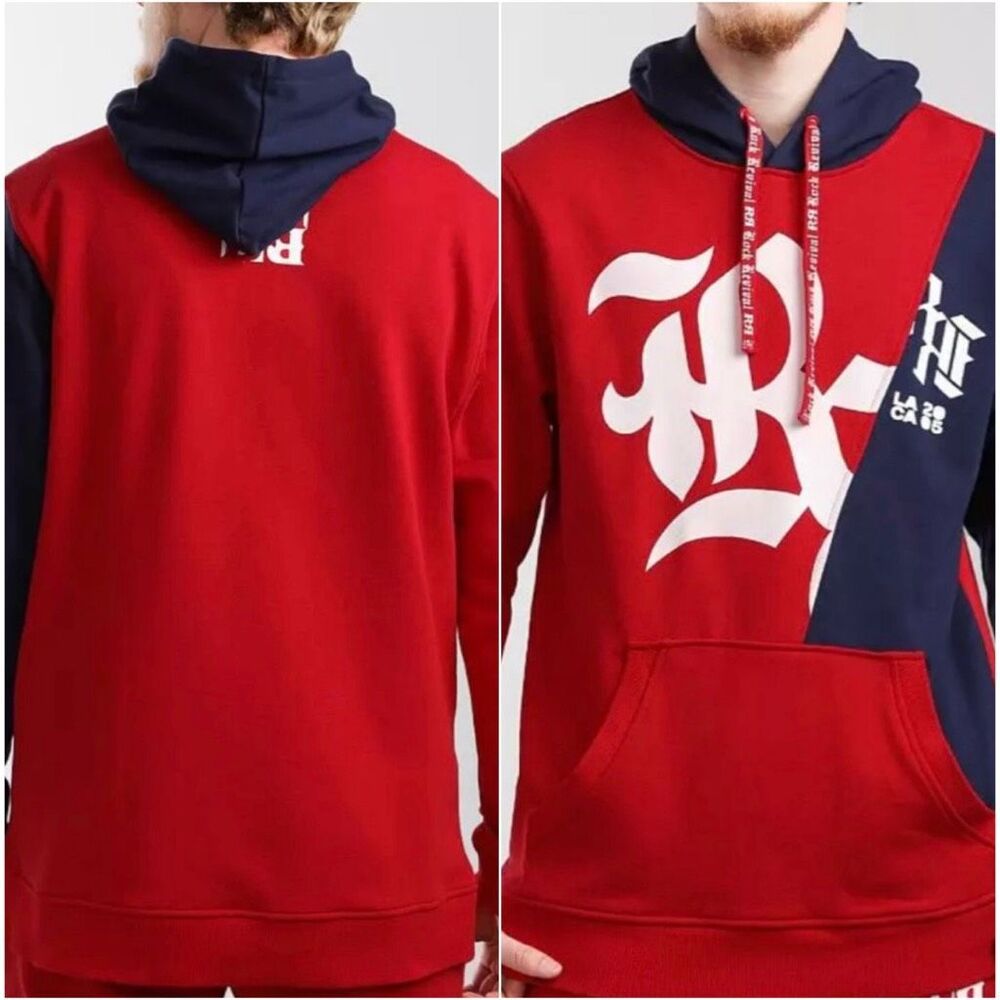 Rock Revival $129 Barron Hoodie Red Navy sweatshirt Men’s Medium NEW